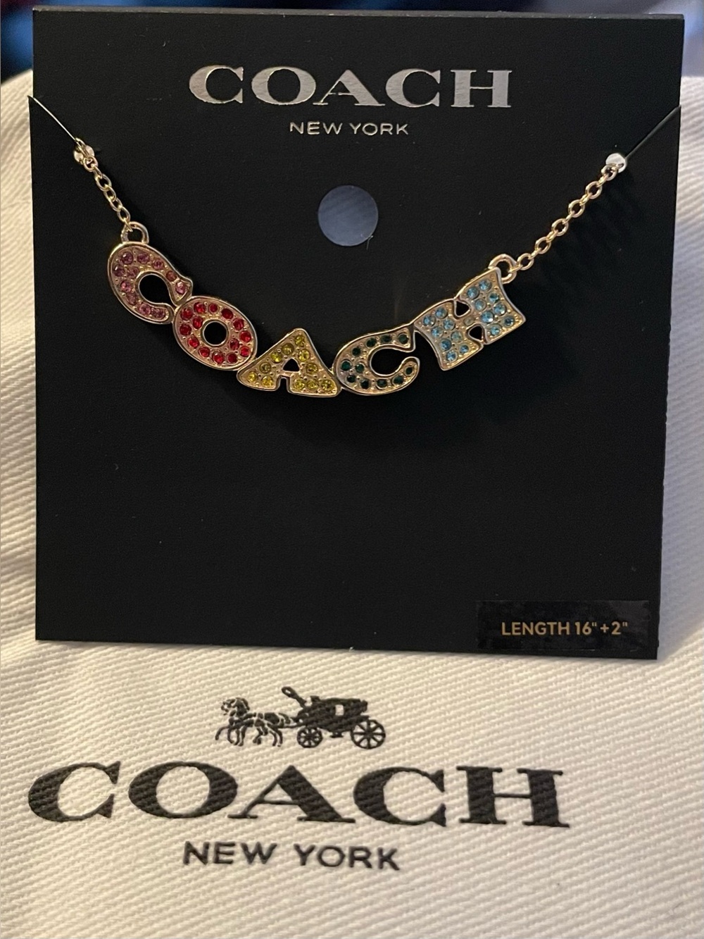 Coach Gold-Tone Necklace with Multicolor Crystal Logo